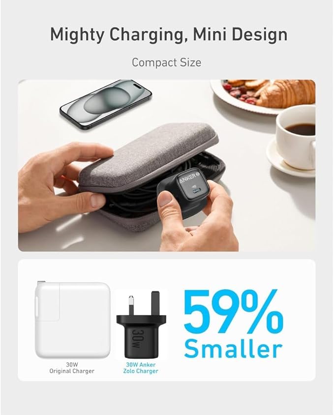 Anker Zolo Charger 30W USB C Charger, Compact GaN USB C Charger, Enhanced Temperature Control, Compact Design and 3X Faster Charging