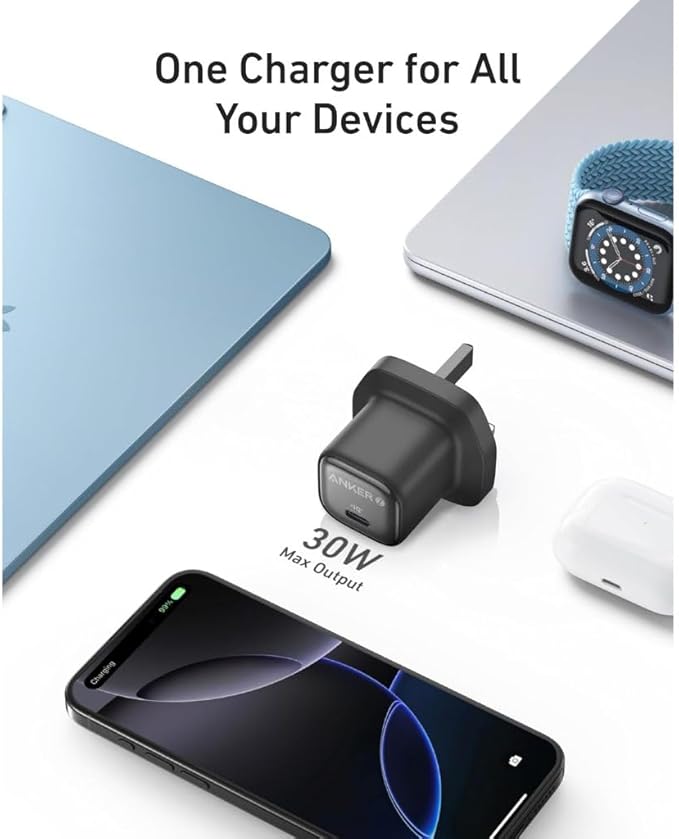 Anker Zolo Charger 30W USB C Charger, Compact GaN USB C Charger, Enhanced Temperature Control, Compact Design and 3X Faster Charging