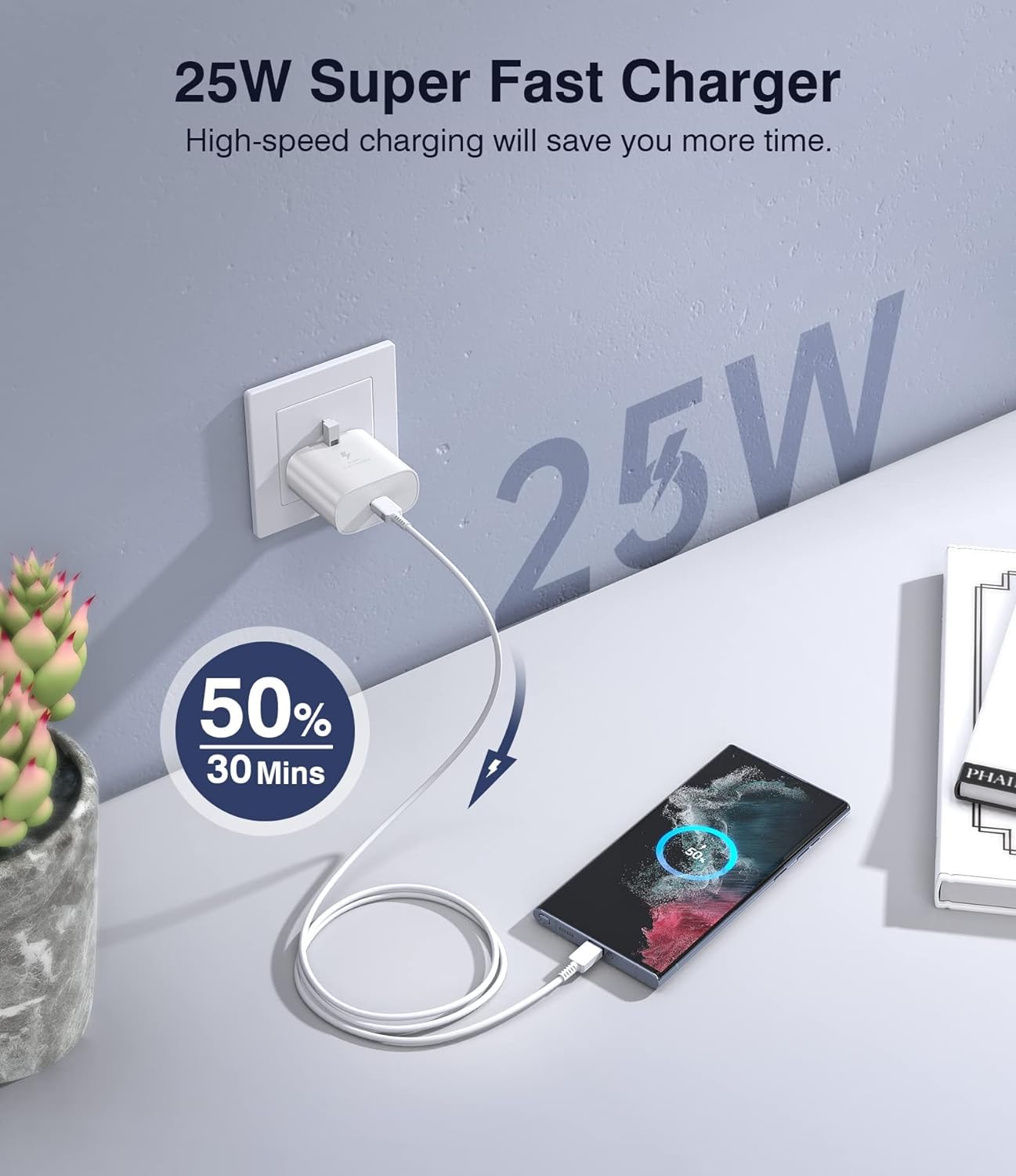 Travel Adaptor, 25W With USB Type C Cable.