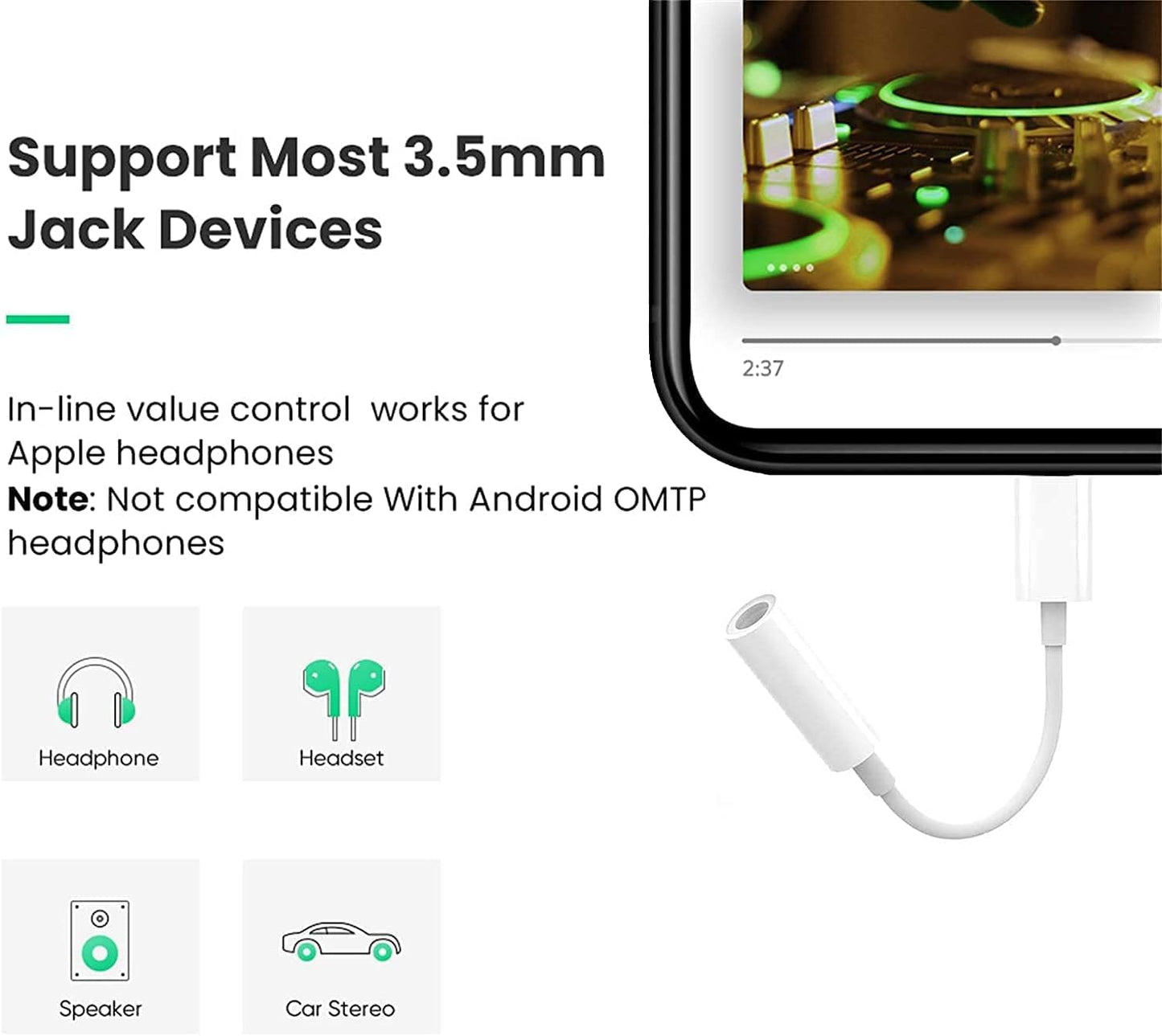 Apple Lightning to 3.5 mm Headphone Jack Adapter,MFi Certified iPhone to 3.5mm Audio Aux Jack Adapter Dongle Cable Converter