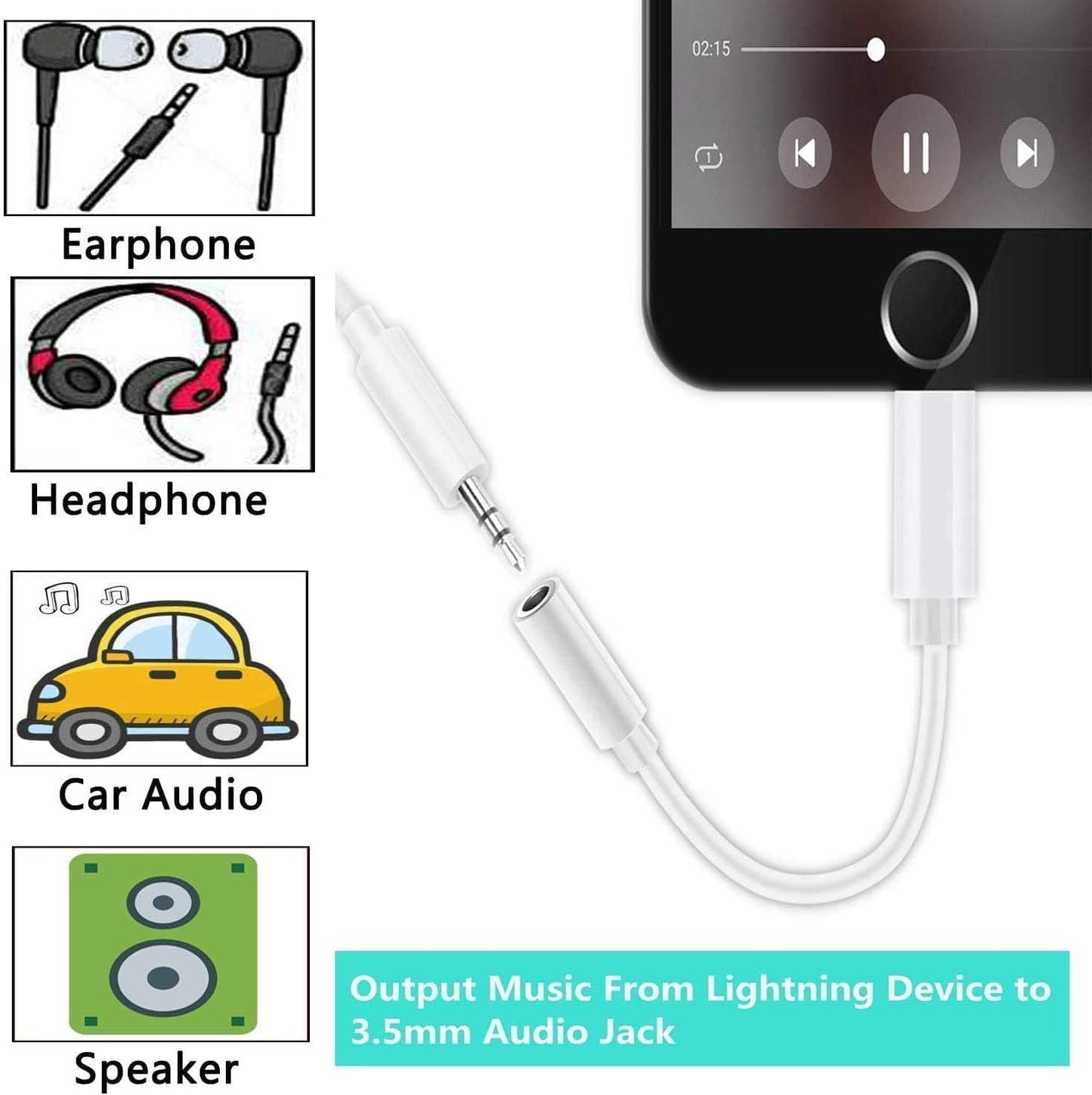 Apple Lightning to 3.5 mm Headphone Jack Adapter,MFi Certified iPhone to 3.5mm Audio Aux Jack Adapter Dongle Cable Converter