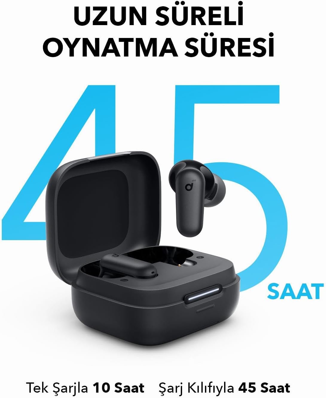 Soundcore by Anker R50i NC Wireless Earbuds – Smart Noise Cancelling, Deep Bass, 45H Playtime, 2-in-1 Charging Case & Phone Stand, IP54, Bluetooth 5.4 – Black