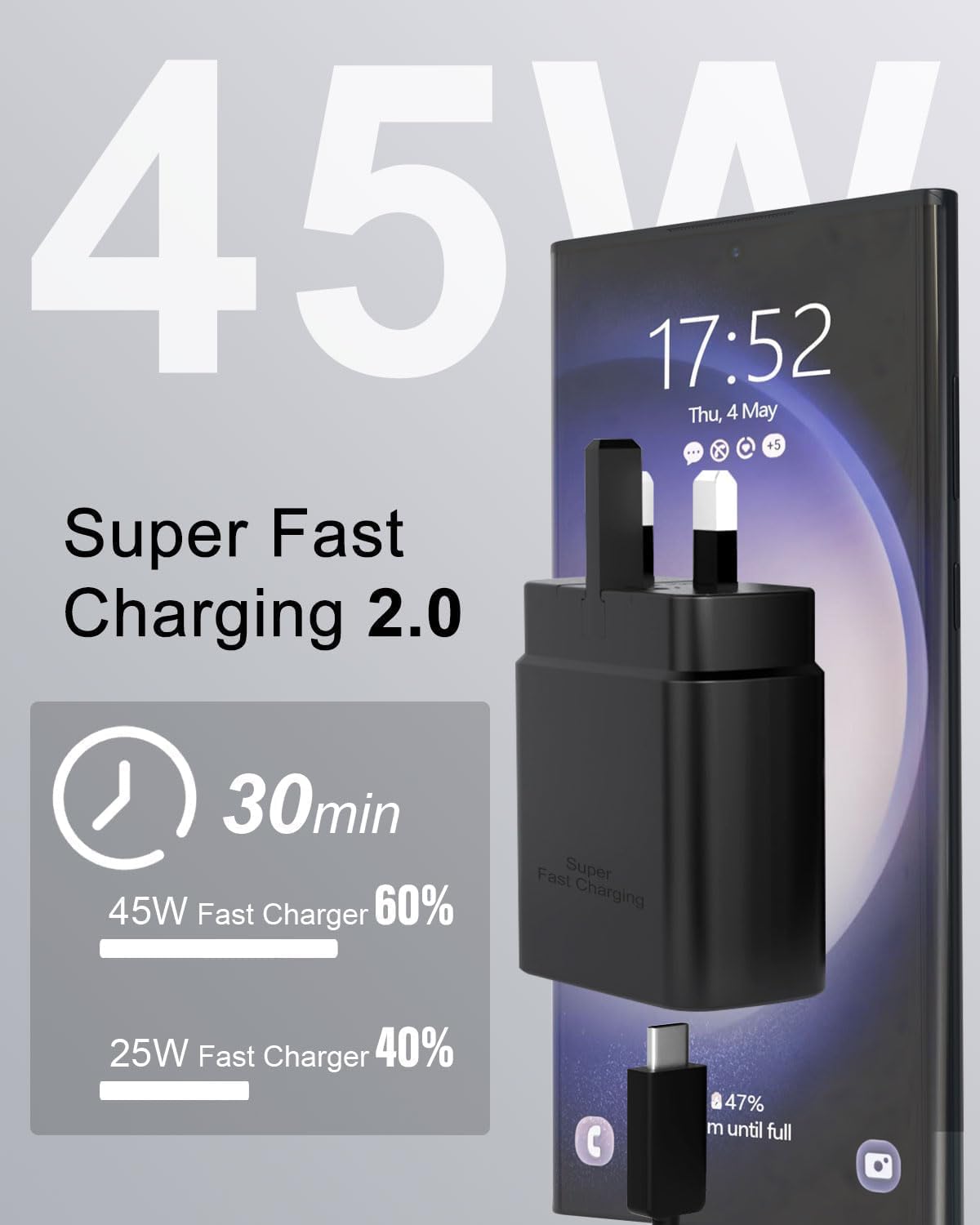 Samsung Galaxy Official 45W Travel Adapter, Super-Fast Charging.