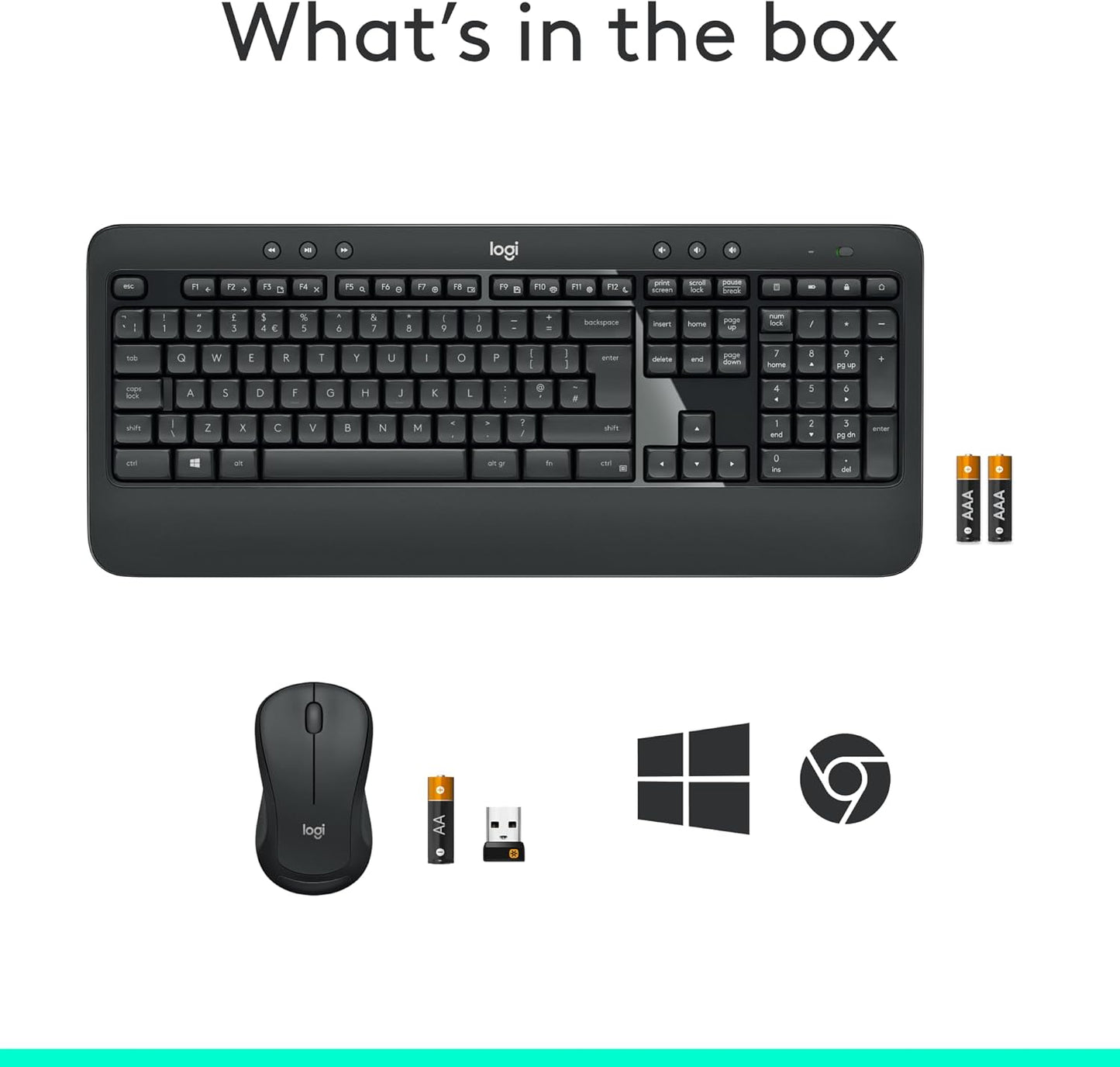 Logitech MK540 Advanced Wireless Keyboard and Mouse Combo, 2.4 GHz Unifying USB-Receiver, Multimedia Hotkeys, 3-Year Battery Life