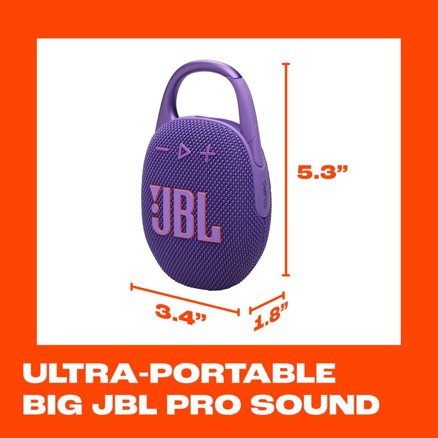 JBL Clip 5 - Ultra-Portable, Waterproof & Dustproof Bluetooth Speaker, Big Pro Sound with Punchy bass, Integrated Carabiner, Up to 12 Hours of Play.