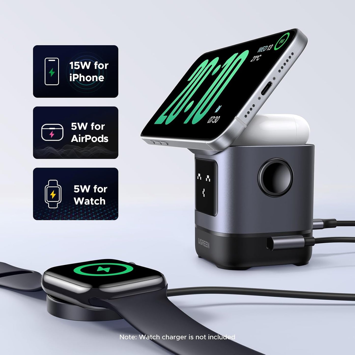 UGREEN 15W Uno Wireless Charger, Qi2 Certified MagSafe Charging, Fast Magnetic Phone Stand, 2-in-1 Foldable Wireless Charger Station.