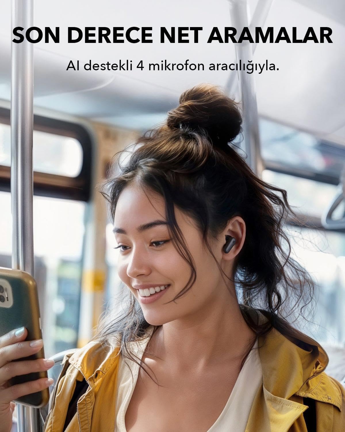 Soundcore by Anker R50i NC Wireless Earbuds – Smart Noise Cancelling, Deep Bass, 45H Playtime, 2-in-1 Charging Case & Phone Stand, IP54, Bluetooth 5.4 – Black