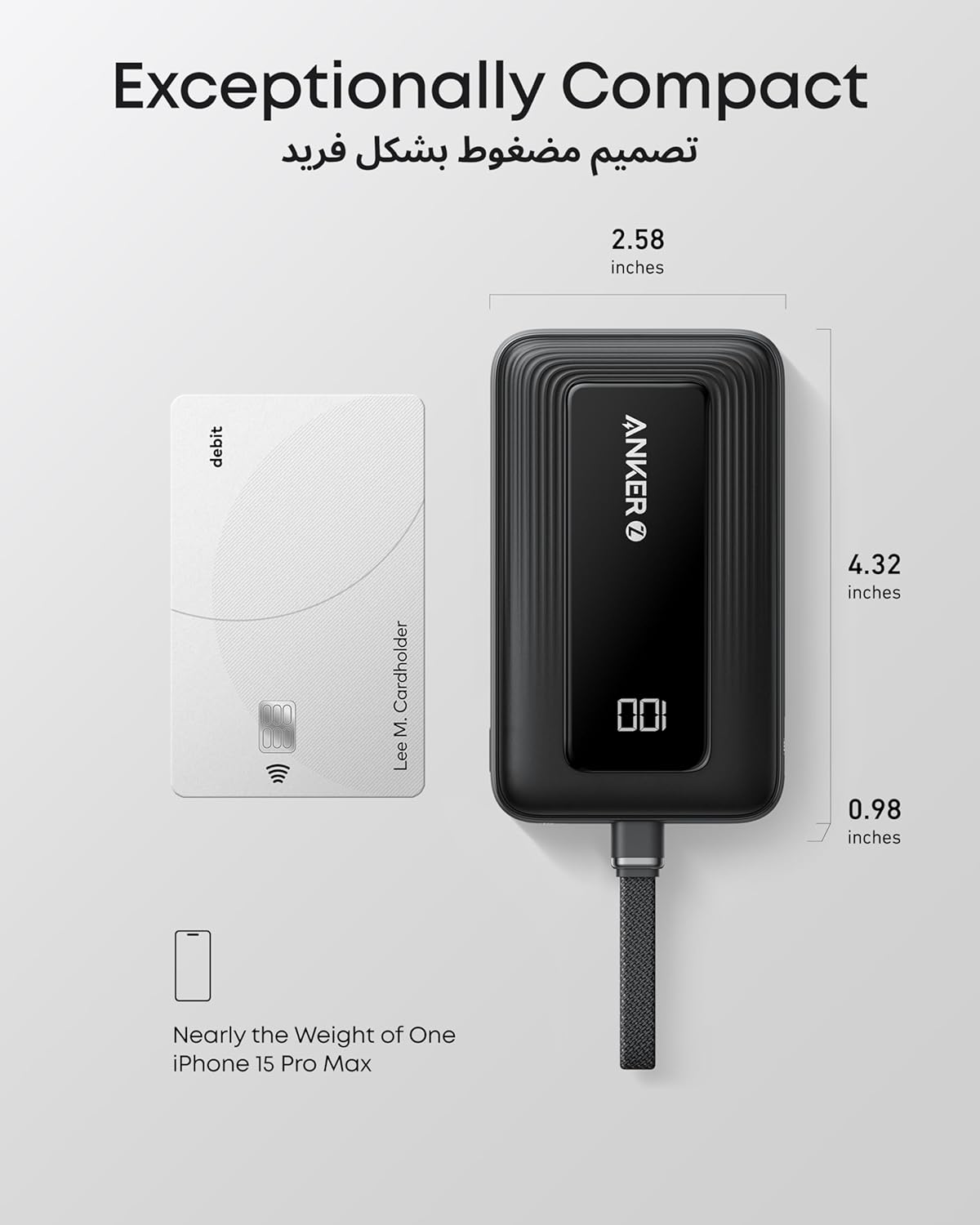 Anker Zolo Power Bank, 10,000mAh 30W High-Speed Portable Charger with Built-In USB-C Cable.