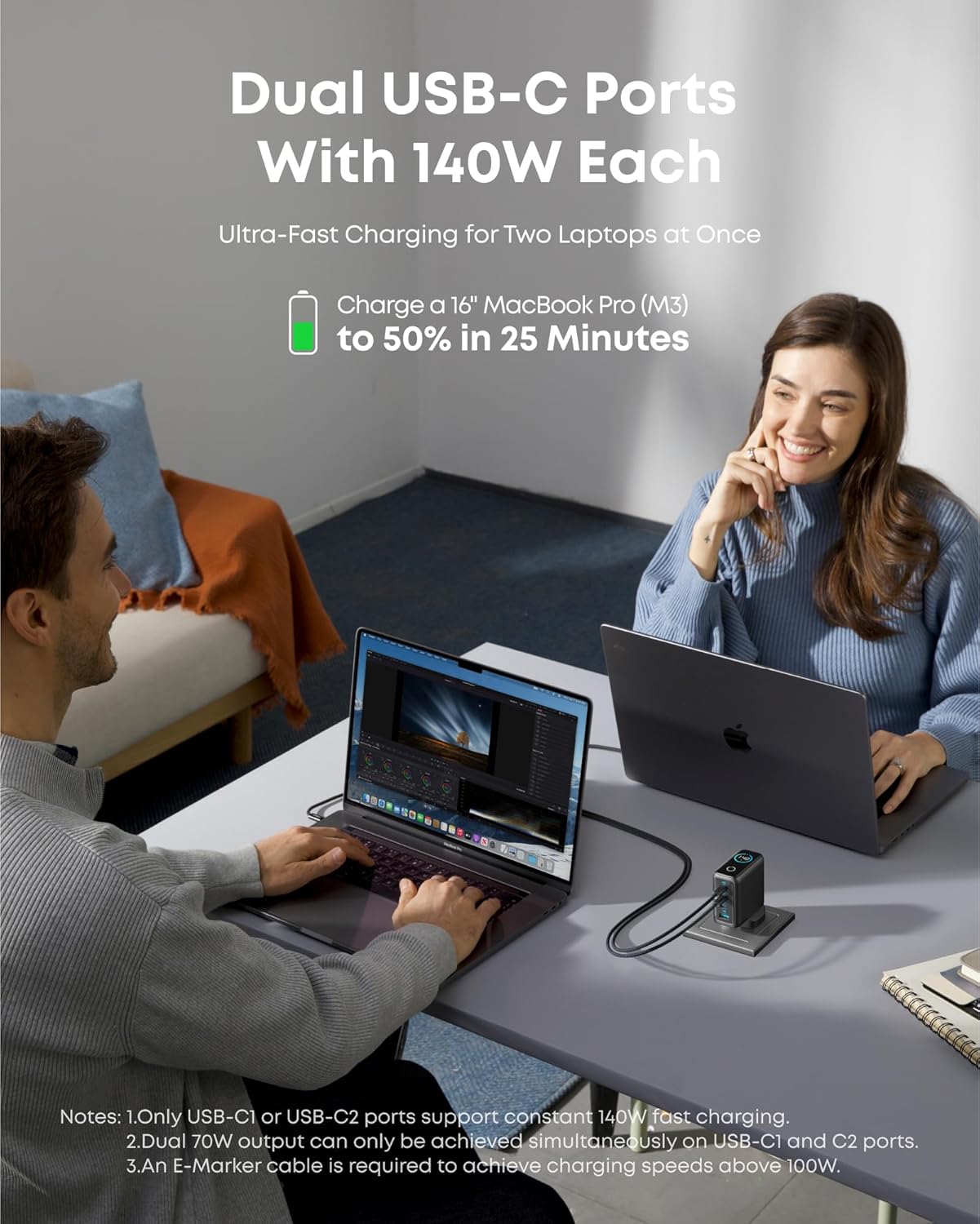 Anker Charger 140W USB C, Laptop Charger, 4-Port Multi-Device Fast Charging, Advanced GaN Power Adapter, Intuitive Touch Controls.