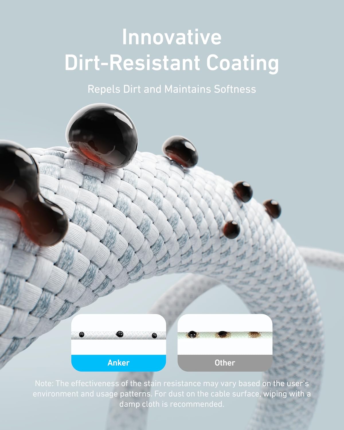 Anker Zolo USB C to USB C Cable, Braided and Dirt-Free Type C Fast Charging Cable, Slim Connector.