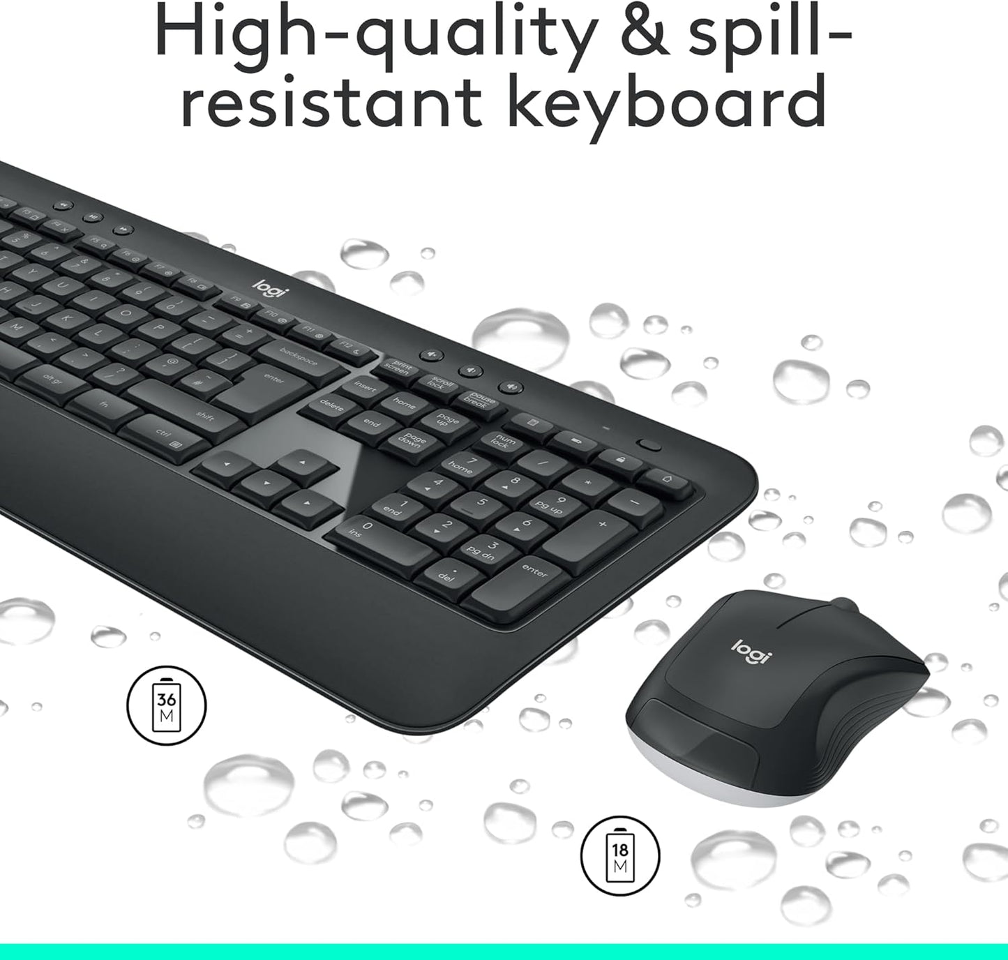 Logitech MK540 Advanced Wireless Keyboard and Mouse Combo, 2.4 GHz Unifying USB-Receiver, Multimedia Hotkeys, 3-Year Battery Life