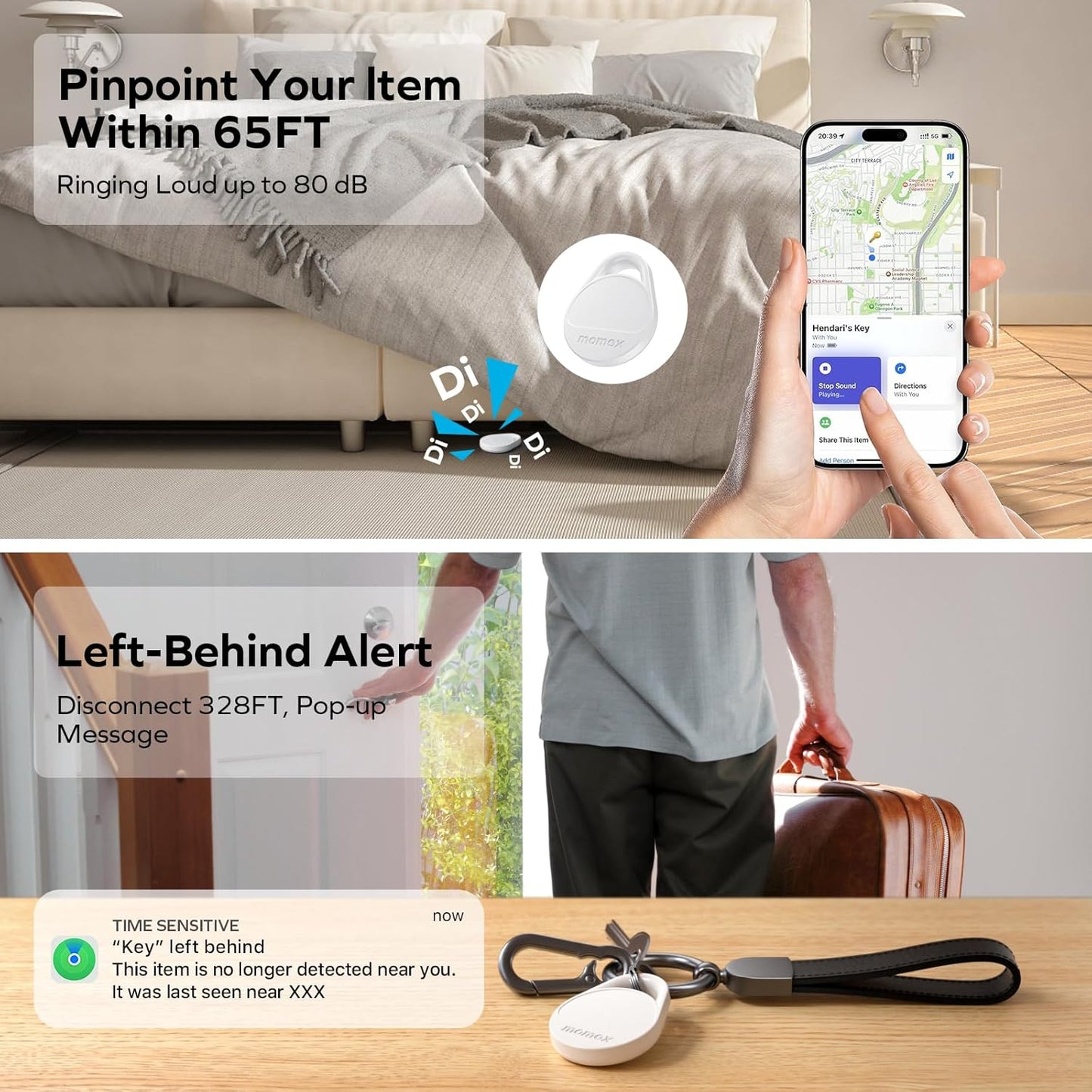 Momax Tracker Electronics Key Finder Luggage Tracker Smart Tag for Key, Backpack, Wallet, Pets Works with Apple Find My.