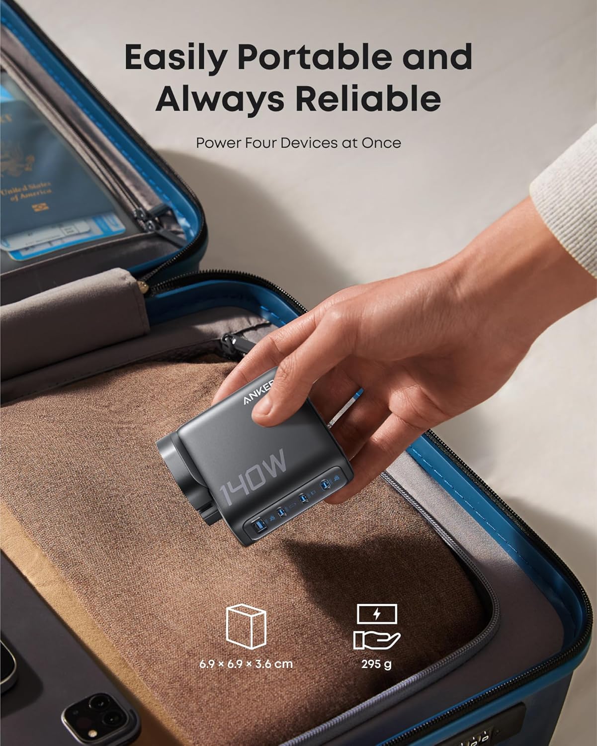 Anker Charger 140W USB C, Laptop Charger, 4-Port Multi-Device Fast Charging, Advanced GaN Power Adapter, Intuitive Touch Controls.
