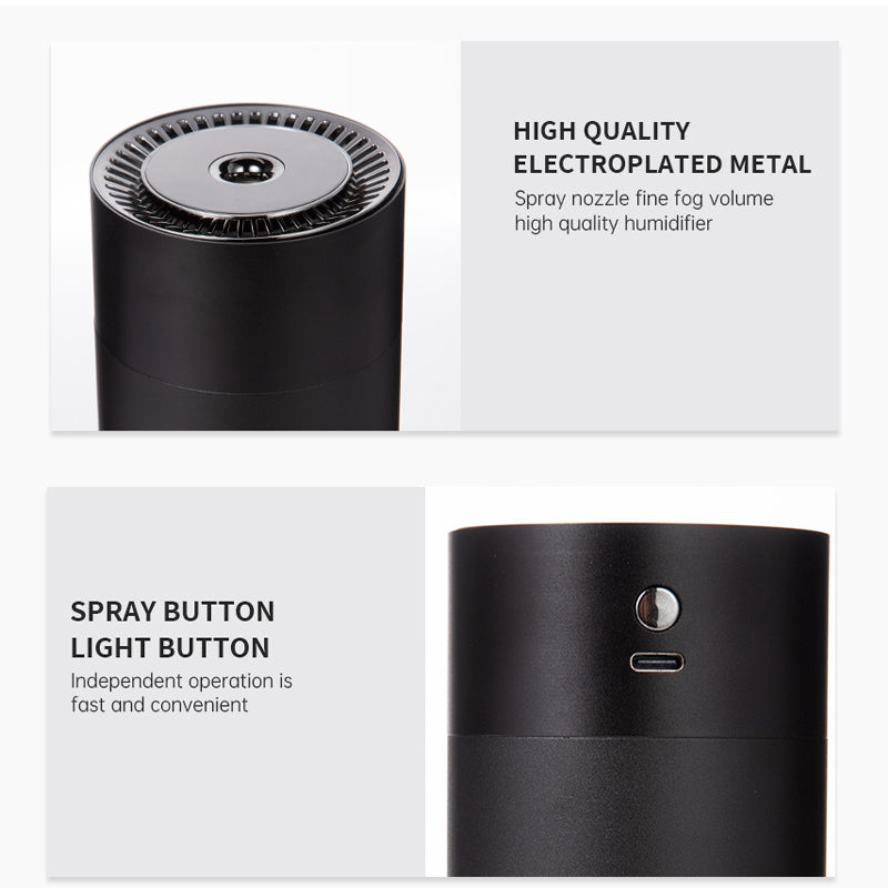 Portable Aluminum Alloy Air Humidifier Aroma Diffuser with Cool Cup Noise Light Electric Home & Car.