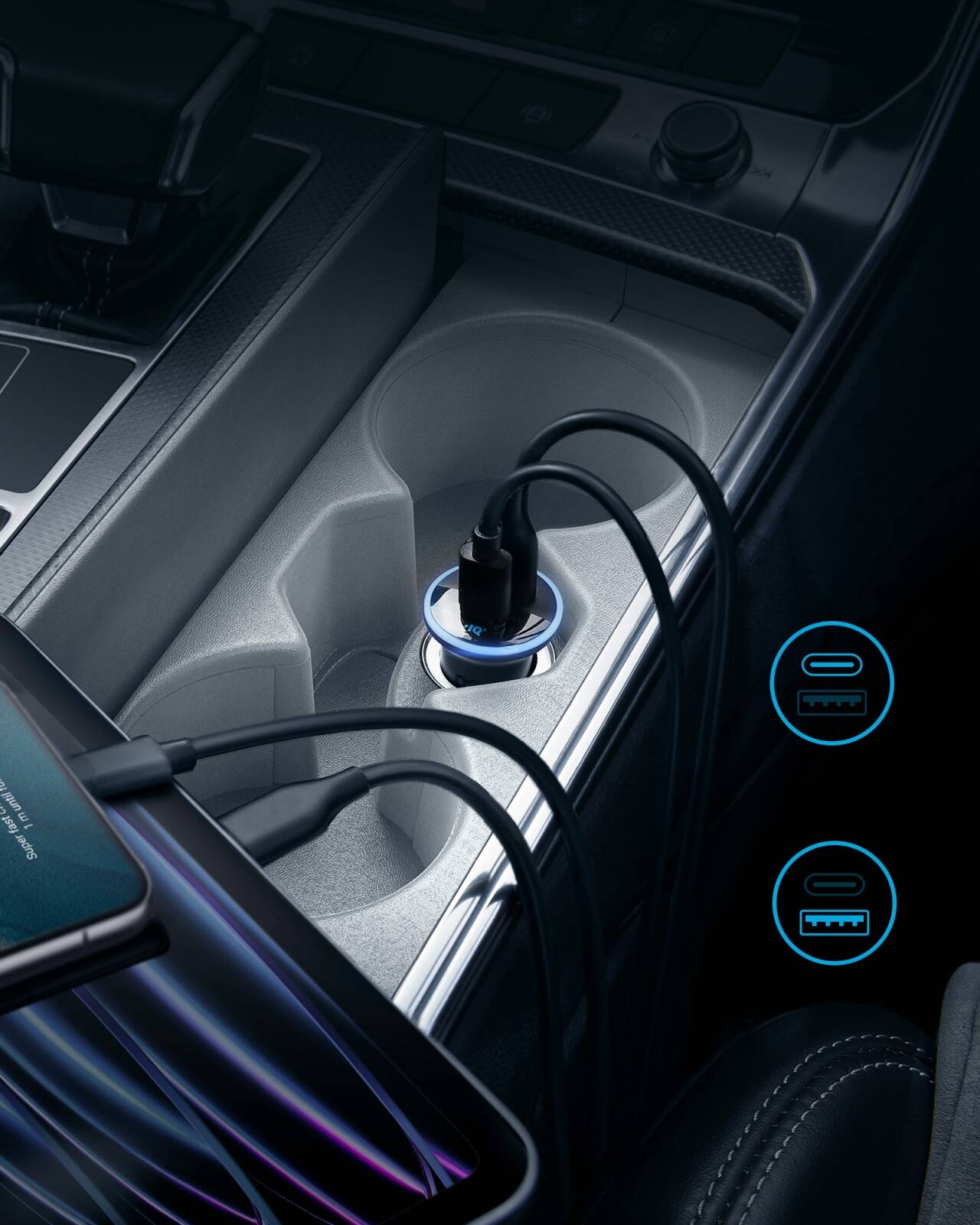 Anker USB C Car Charger Adapter, 52.5W Cigarette Lighter USB Charger, 323 Car Charger with 30W PowerIQ 3.0 Fast Charging.