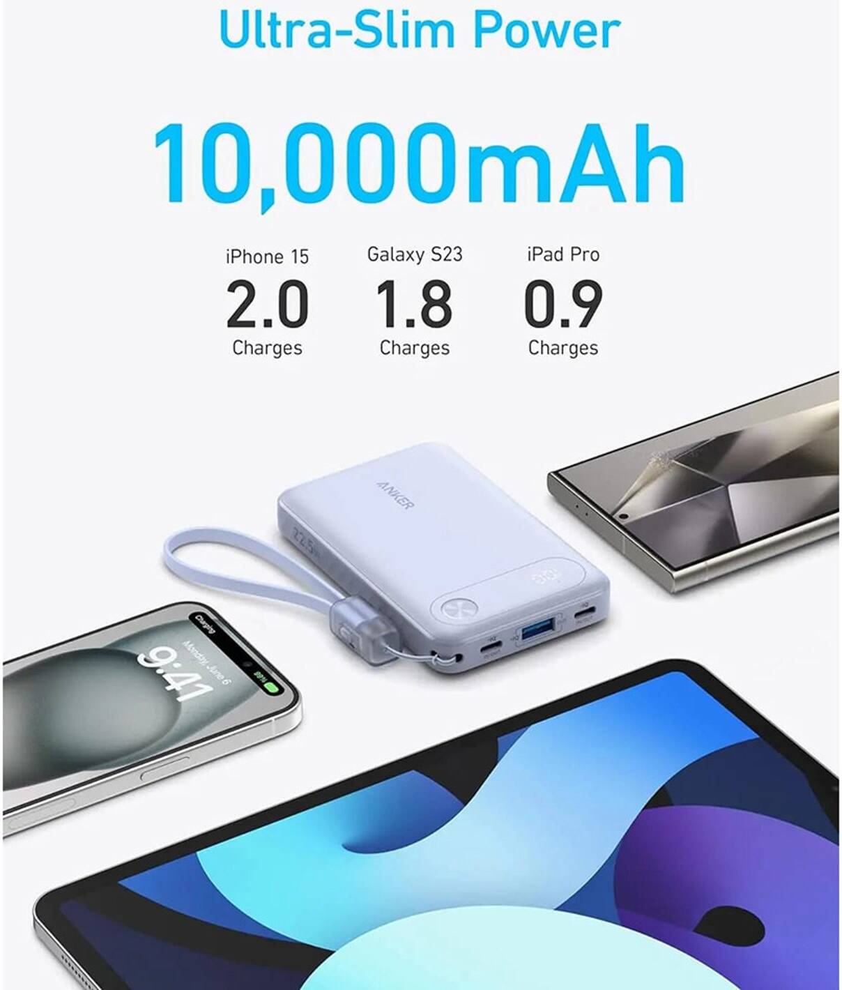 Anker PowerCore Power Bank 10000mAh, 22.5W Portable Charger, USB-C To USB-C Cable, Ultra-Slim And Compact Design