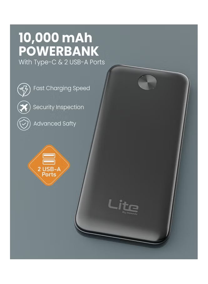 Moxedo Lite 10,000 mAh Power Bank Fast Charging with 2 USB-A Ports 1 USB-C Input Output Port Compatible.