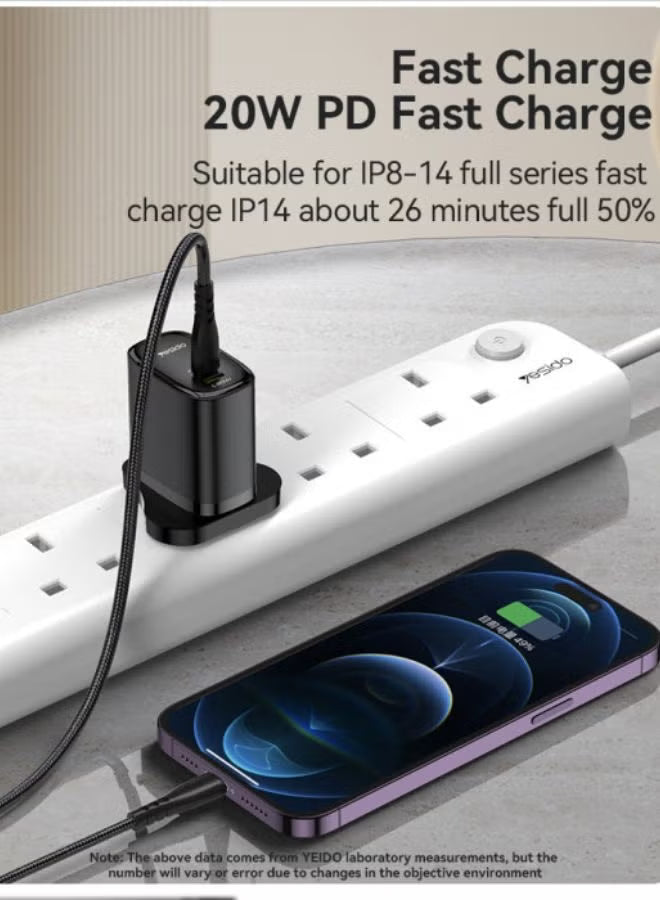 Yesido PD 20W USB-C / Type-C Port Quick Charger with Type-C to Lightning Cable.