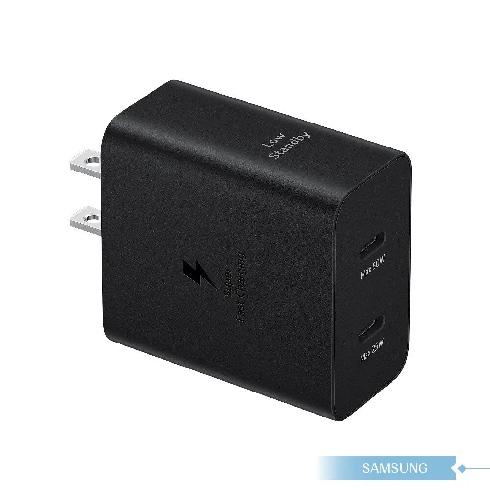 Samsung 50W Duo Power Adapter Wall Charger, 2 Ports, Cable Included, Super Fast Charging 2.0 Low Standby Power.