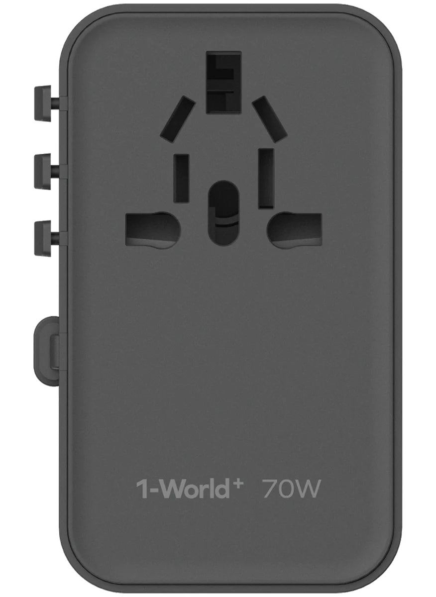 Momax 1-World+ [70W] GaN 3-Port AC Travel Charger Adapter with Retractable USB-C Cable.