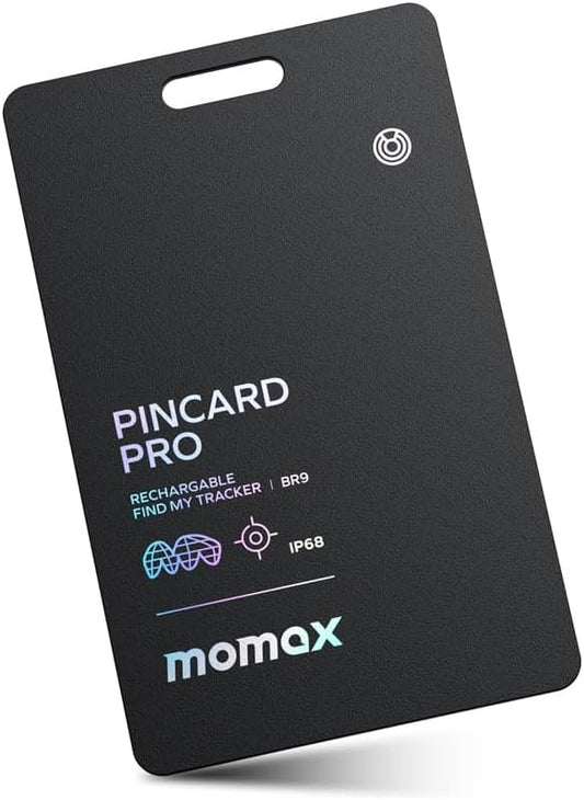 Momax PinCard Pro Bluetooth Tracker - Key Finder Key Locator Tracker for Luggage, Suitcase, Wallet, Pet, Kids Works with Apple Find My Device.