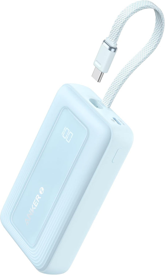 Anker Zolo Power Bank, 10,000mAh 30W High-Speed Portable Charger with Built-In USB-C Cable.