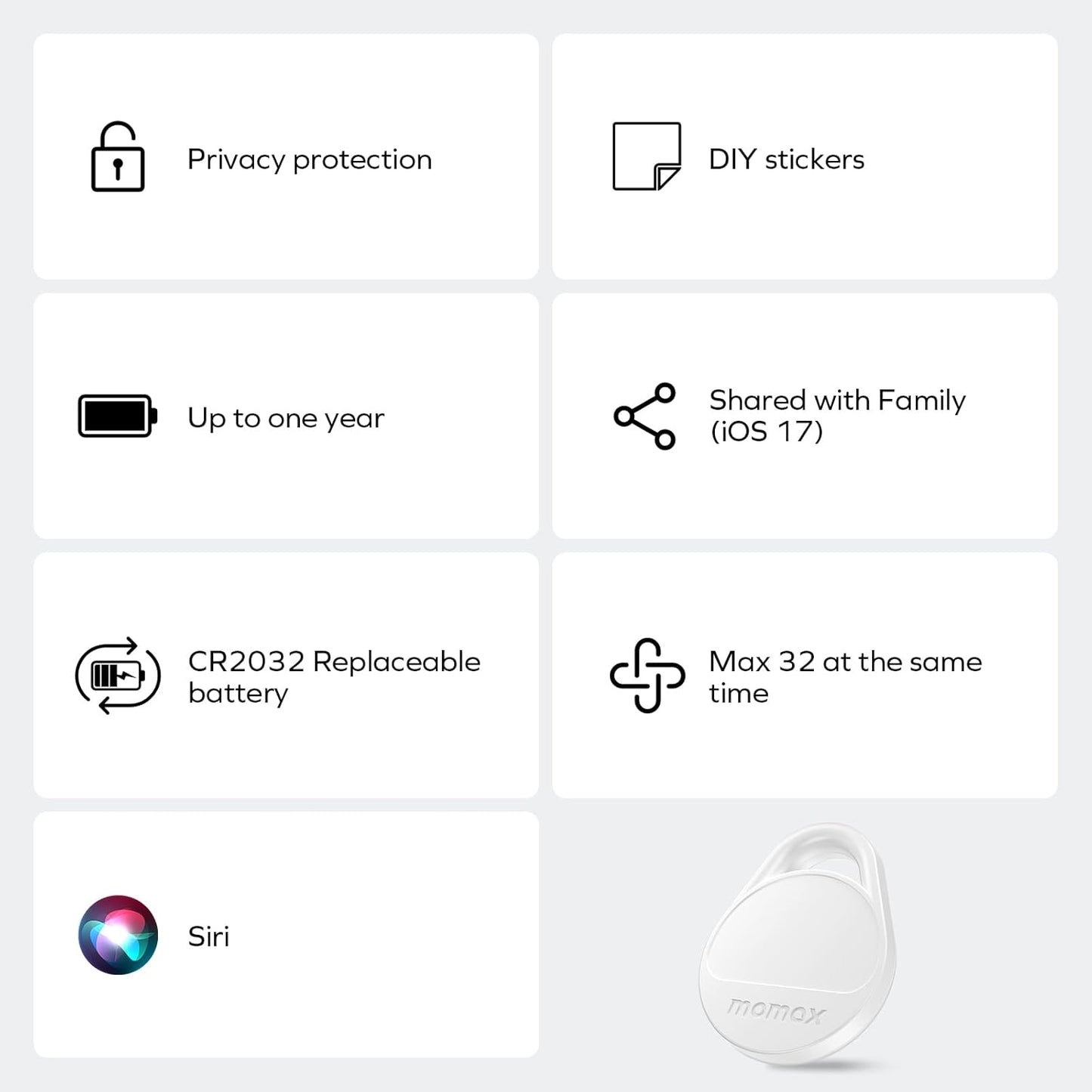 Momax Tracker Electronics Key Finder Luggage Tracker Smart Tag for Key, Backpack, Wallet, Pets Works with Apple Find My.