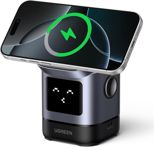 UGREEN 15W Uno Wireless Charger, Qi2 Certified MagSafe Charging, Fast Magnetic Phone Stand, 2-in-1 Foldable Wireless Charger Station.