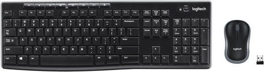 MK270 Wireless Combo Keyboard and Mouse, English Arabic Layout, Long Battery Life, 1000 DPI Resolution, Multimedia Keys, Compact Design.