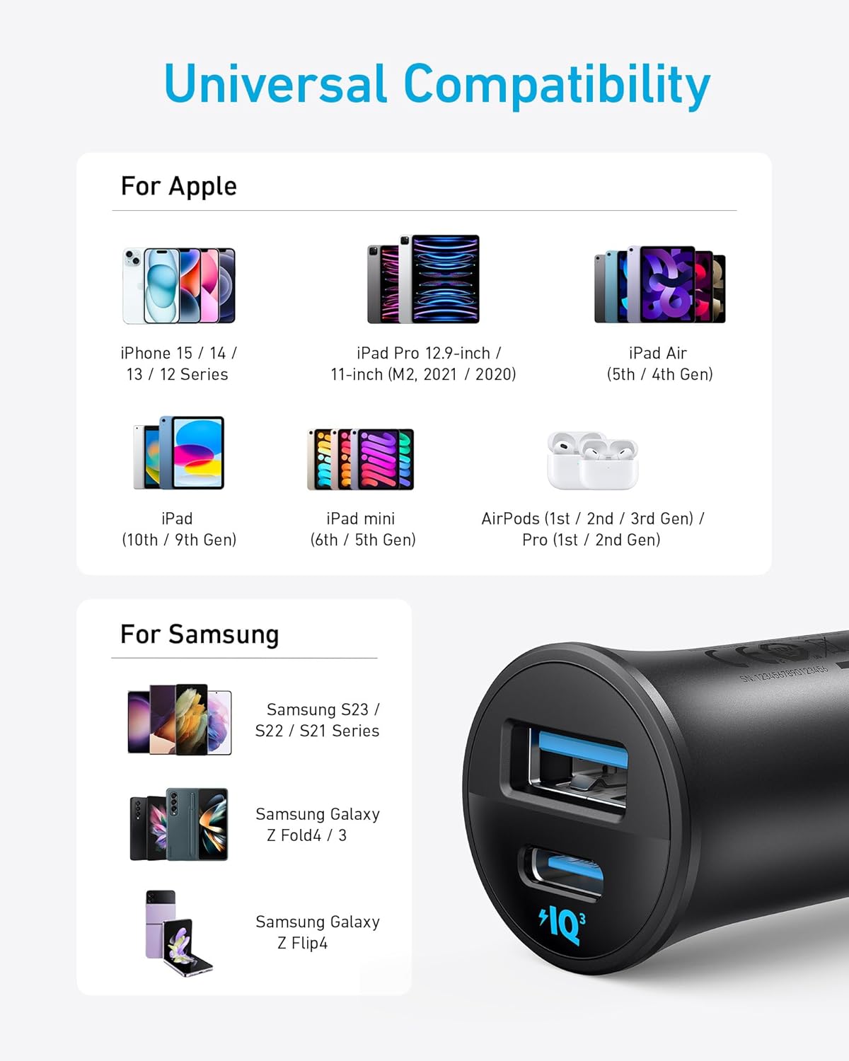 Anker USB-C Car Charger, 30W 2-Port Type-C Car Adapter, iPhone Car Charger with PowerIQ 3.0.