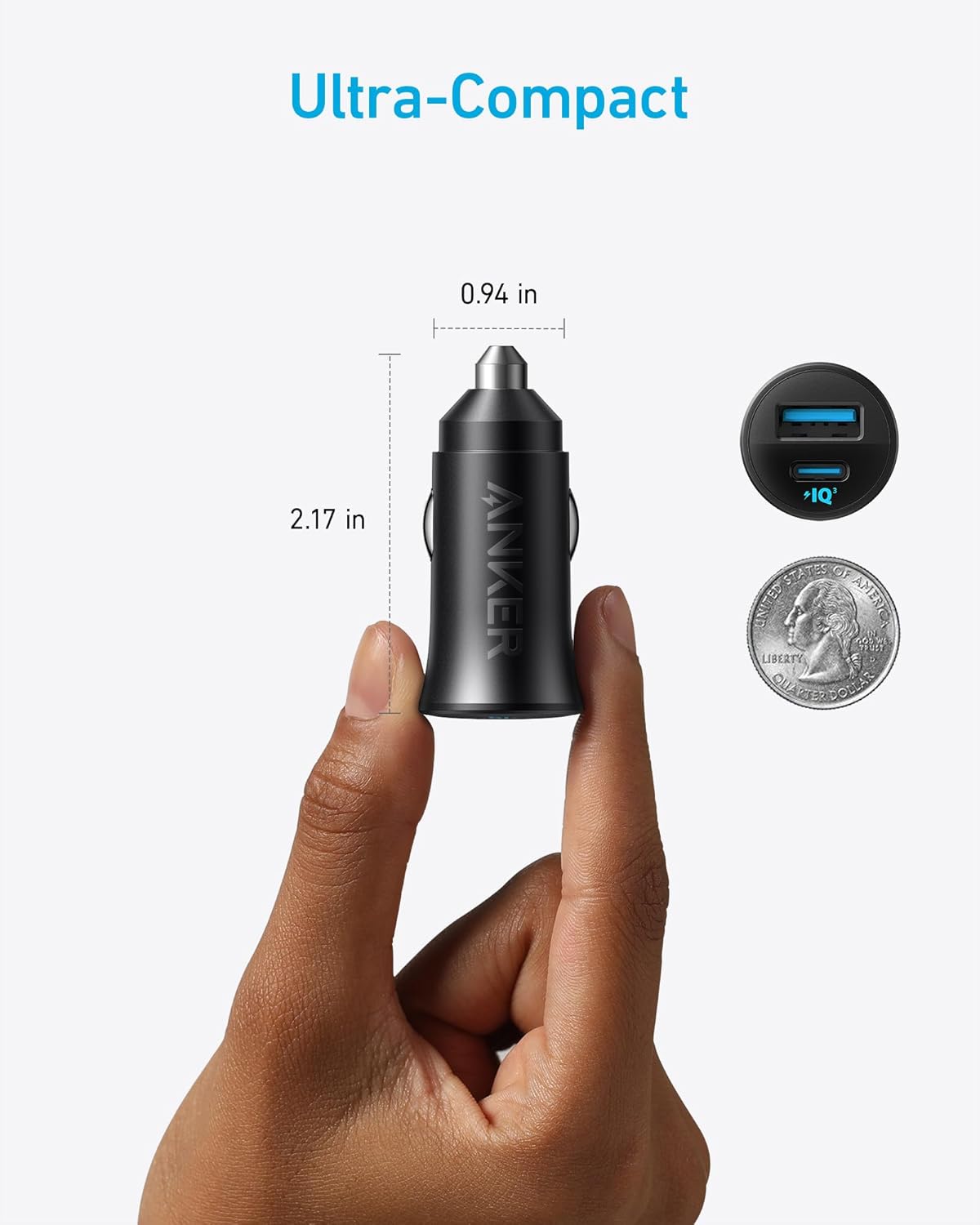 Anker USB-C Car Charger, 30W 2-Port Type-C Car Adapter, iPhone Car Charger with PowerIQ 3.0.
