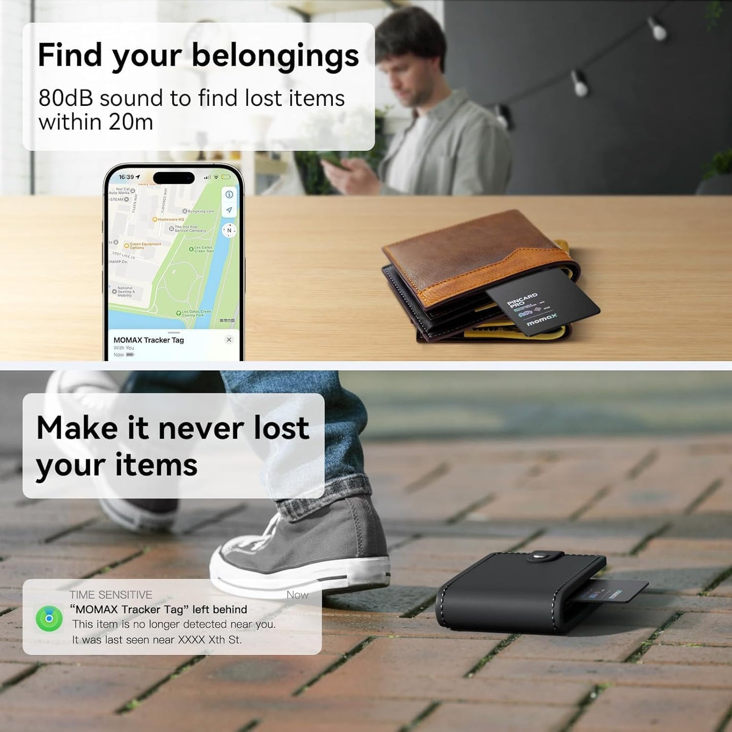 Momax PinCard Pro Bluetooth Tracker - Key Finder Key Locator Tracker for Luggage, Suitcase, Wallet, Pet, Kids Works with Apple Find My Device.