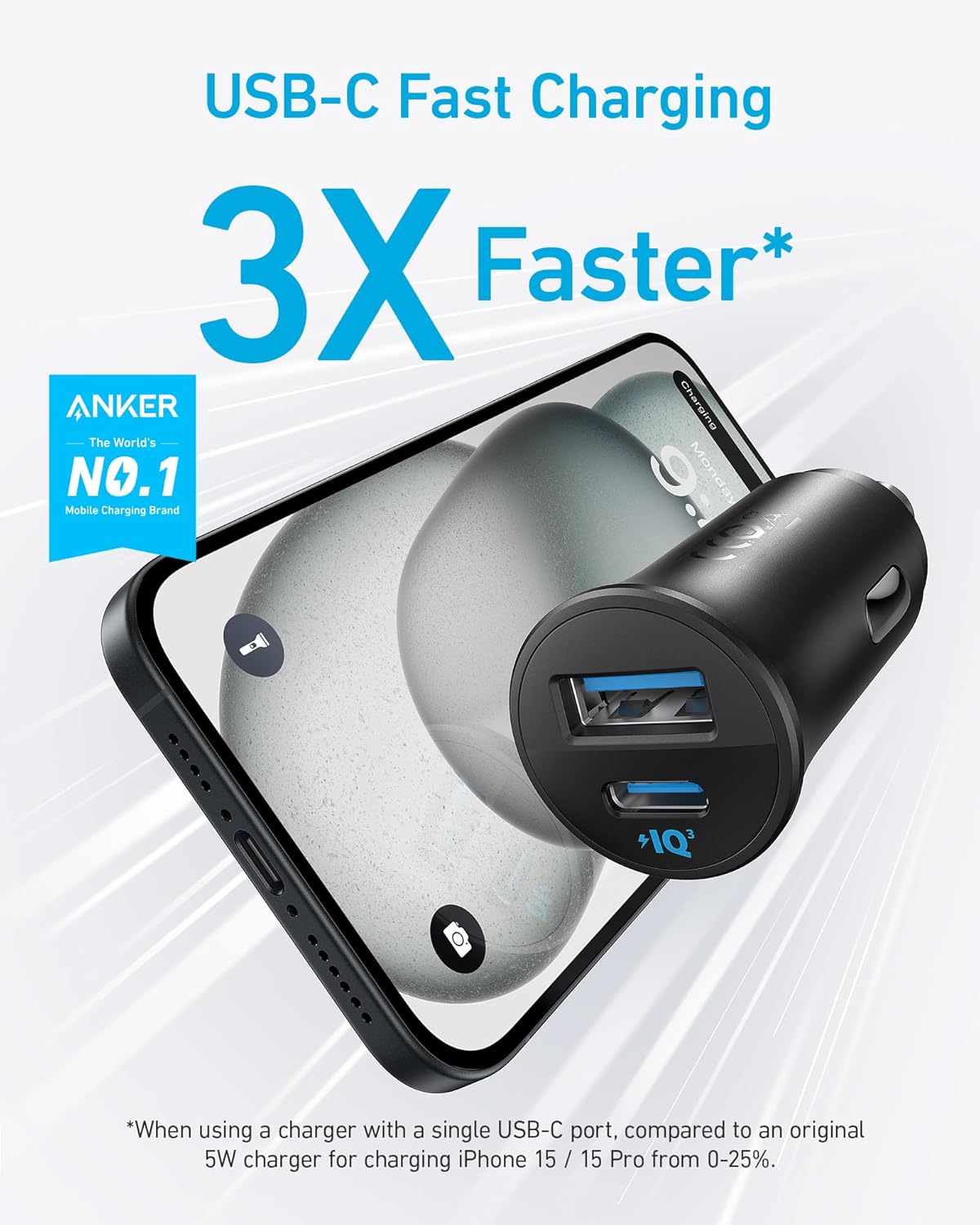 Anker USB-C Car Charger, 30W 2-Port Type-C Car Adapter, iPhone Car Charger with PowerIQ 3.0.