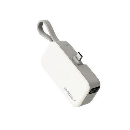 Momax 1-Power Mini Battery Pack 5000 mAh Power Bank [20W] with Built-in USB-C PD Cable.