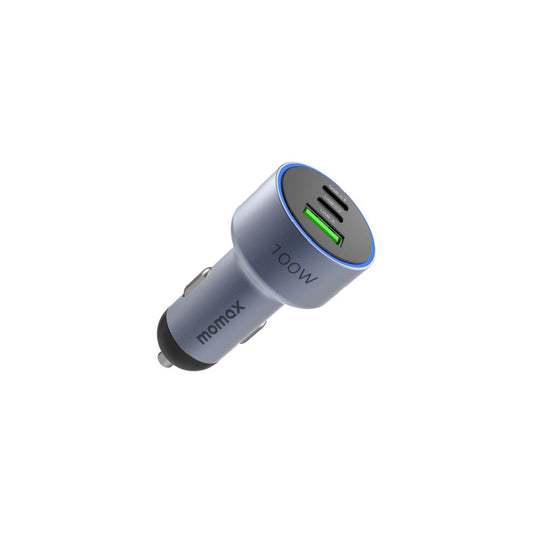 Momax 100W Car Charger – Type C Fast Charging with 3-Port Output.